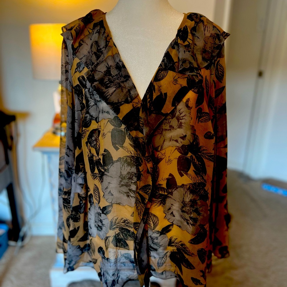 Gorgeous Anne Klein Semi-Sheer long sleeved blouse. Size 0X